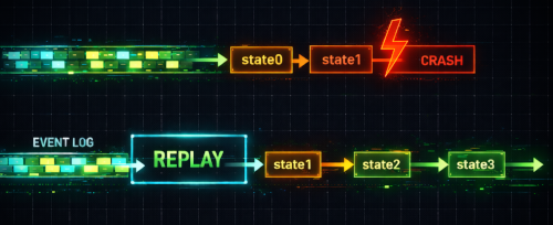 Streaming system recovering state by replaying the event log after a crash